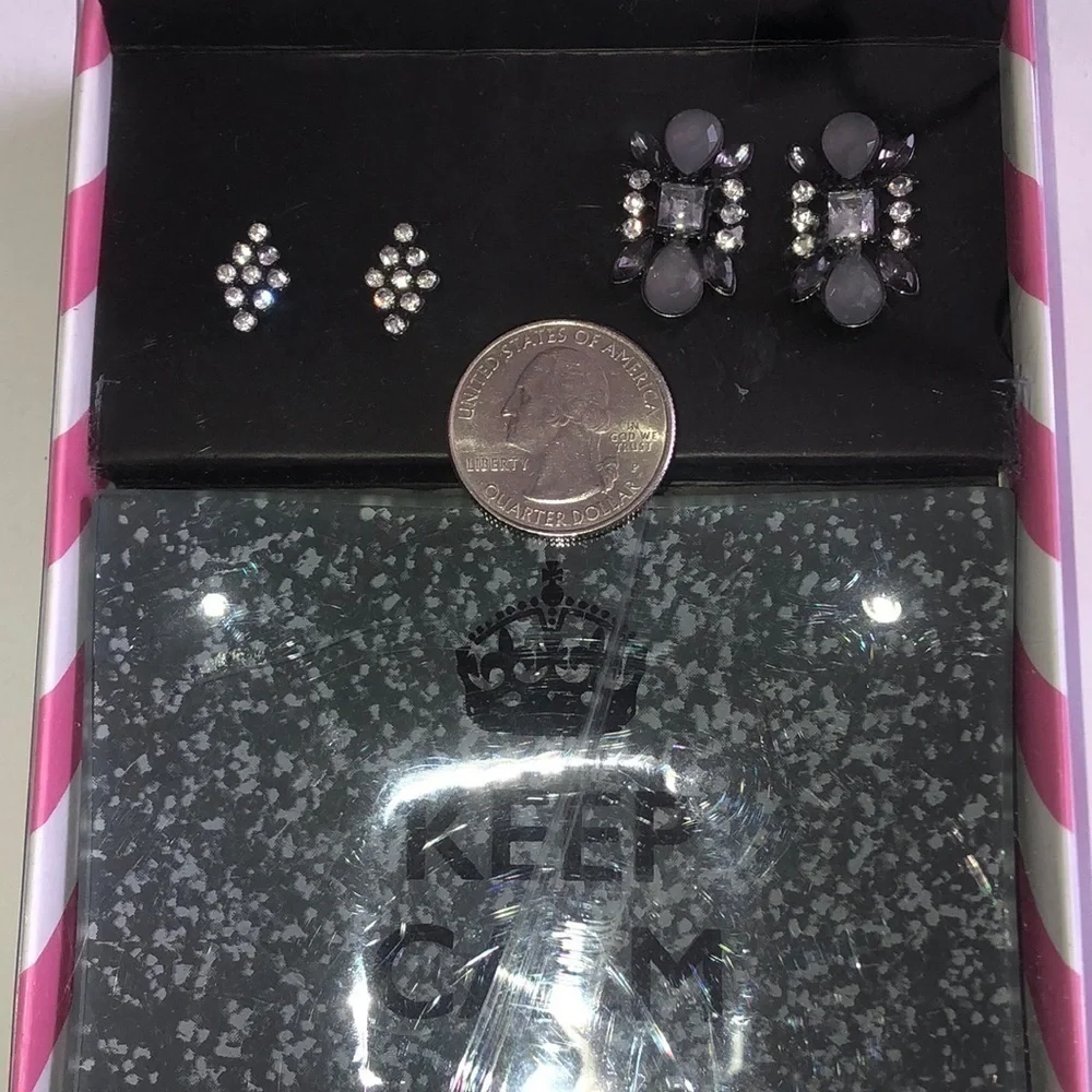 Trinket Tray & 2 Pierced Earrings Gift Set Keep Calm And Sparkle On